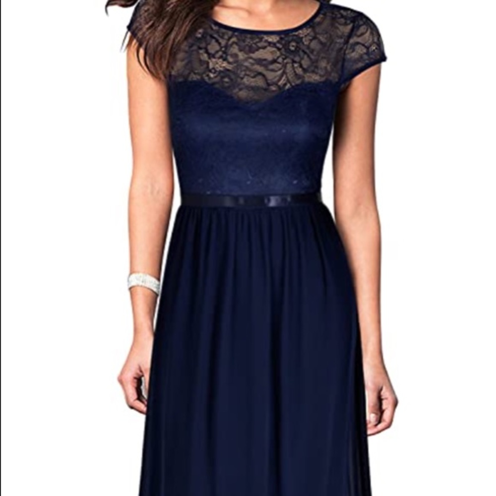 Full-length Navy Blue Cap Sleeve Gown